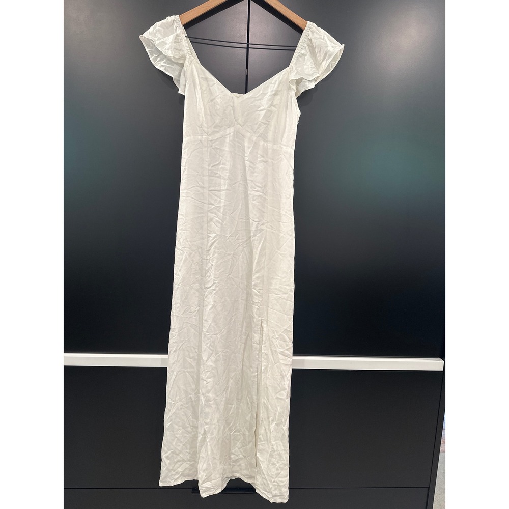 Saltwater Luxe‎ White Flutter Sleeve Smocked Back Midi Dress Sample Small